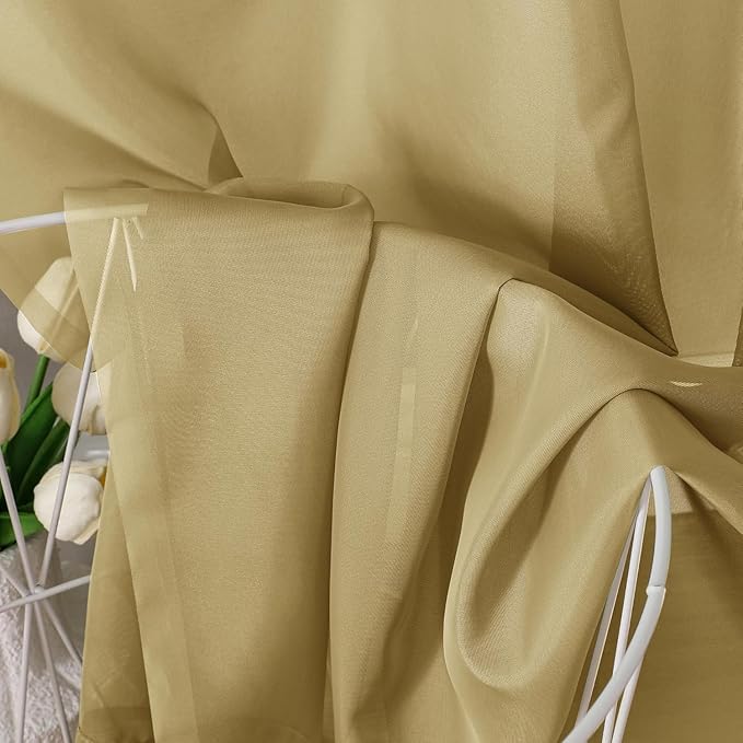 Chyhomenyc Gold Sheer Curtains 45 Inch Long 2 Panels, Short Voile Drapes for Dinning Small Windows Bathroom Living Room Bedroom, Rod Pocket, 42Wx45L Inches