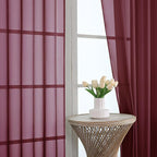 OVZME Burgundy Sheer Curtains 84 Inches Long 2 Panels Set, Light Filtering Sheer Curtains for Living Room Bedroom 59 Inch Extra Wide, Modern Voile Filmy Rod Pocket Window Drapes, 59Wx84L Inches