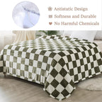 Checkered Throw Blanket, 50x60 Inches Travel Size Sage Green Microfiber Soft Cozy Fluffy Warm Hand Made Throw Blankets for Couch, Sofa, Chair, Bed, Camping, Picnic,Sage Green