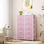 YITAHOME 10 Drawer Dresser - Pink Fabric Storage Tower, Organizer Unit for Living Room, Hallway, Closets - Sturdy Steel Frame, Wooden Top & Easy Pull Fabric Bins