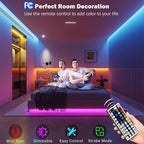 50ft Led Lights for Bedroom, Bluetooth Smart APP Control RGB Color Changing Led Strip Lights with Remote Control and Power Adapter Led Lights for Room Kitchen Party Home Decoration