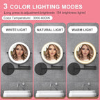 Rechargeable Wall Mounted Lighted Makeup Mirror, 8" Double-Sided Magnifying Vanity Mirror 1X/10X, 3 Color Touch Screen Dimmable Shaving Mirror, 360° Rotation Foldable Bathroom Mirror, Black