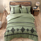 MaiRêve Embroidery Queen Size Comforter Sets, Light Olive Green Western Bedding Set Boho 7 Pieces, All Season Farmhouse Bed in A Bag Comforter Set with Sheets, Pillowcases & Shams