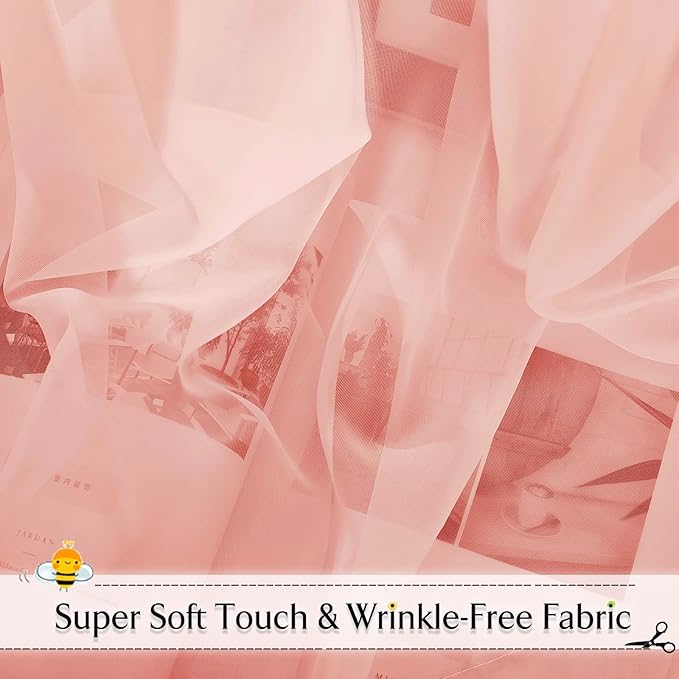 RYB HOME Long Sheer Curtains Scarf for Wedding Canopy Bed Kids Room Birthday Party Backdrop Outdoor Indoor Decor Long Scarf Windows Valance, 60 x 216 in per Panel, 1 Pair, Peach