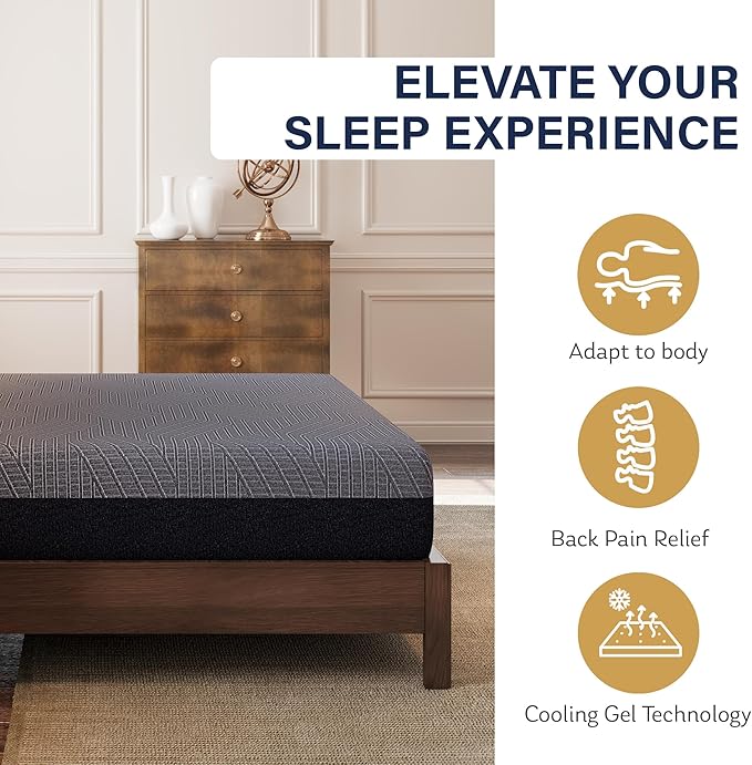 EGOHOME 10 Inch Twin XL Mattress, Copper Gel Cooling Memory Foam Mattress for Back Pain Relief,Therapeutic Single Mattress Bed in a Box, Made in USA, CertiPUR-US Certified, 38x80x10 Black
