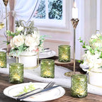 Green Votive Candle Holders Set of 12-Vintage Green Candle Holder for Wedding,Tea Light Candle Holders for Home Table Centerpieces Decor,Glass Candle Holder for Baby Shower & Bridal Shower