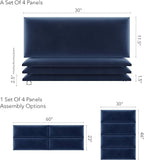 Vänt Upholstered Wall Panels - Queen/Full Size Wall Mounted Velvet Headboards - Velvet Navy - Set of 4 Panels (Each Individual Panel 30"x11.5")
