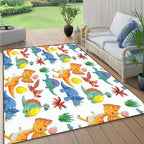 Cute Dinosaur Seamless Area Rug Outdoor Patio Rug Play Mat Modern Floor Carpet Non-Slip Home Decor Living Room Kids Bedroom Nursery, 6x9 ft