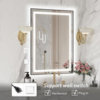 20"x 28" LED Bathroom Mirror with Black Frame, Bathroom Mirror with Lights Front and Backlit, Lighted Mirror Stepless Dimmable, Anti-Fog, Memory, LED Vanity Mirror with Lights 3 Colors