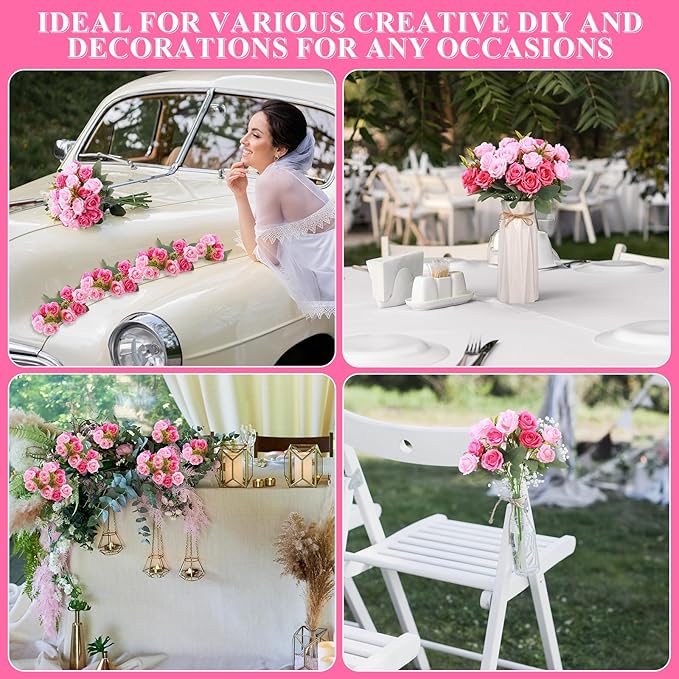 Zeyune 16 Bunches 12 Inch Artificial Mini Rose Bouquet 160 Heads Bridal Flower Bouquets Fake Silk Rose Bulk for Wedding Bridal Shower Christmas Home Office Garden Decoration(Hot Pink and Pink)