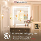 Keonjinn LED Bathroom Mirror 32" x 36" Frontlit and Backlit, Large Stepless 3 Colors Temperature & Dimmable Wall Mirror, UL Listed LED Driver Double LED Strip, Anti-Fog Frameless Tempered Glass Mirror