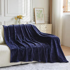 NEWCOSPLAY Super Soft King Blanket Dark Navy Premium Silky Flannel Fleece Leaves Pattern Lightweight Bed Blanket All Season Use (Dark Navy, King(90"x110"))