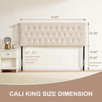 Tufted Upholstered Headboard California King Size, Solid Wood Head Board with Durable Metal Legs, Adjustable Height Bed headboard from 37” to 51” Fabric Headboard in Button Design, Beige