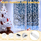 Ollny Curtain Lights 6.6x6.6ft, 200 LED White Christmas Lights with Remote 8 Modes Dimmable Timer, USB Power String Light for Bedroom Backdrop Indoor Window Wedding Decorations