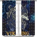 Viking Wolf Curtains Blue Rune Nordic Gothic Animal Curtains Dark Ancient Totem Mythological Pattern Printed Curtains Boys Bedroom Living Room Decoration Blackout Curtains W42 * L45 Inch