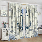 Nautical Anchor Curtains, Vintage Sailboat Ocean Coastal Lighthouse Window Drapes, Navy Blue Coral Shell Seahorse Beach Print Blackout Window Treatments for Living Room Bedroom 63x72in