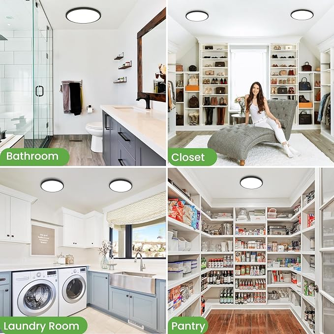 zemty Black Ceiling Light 9 Inch,24W 2400lm Bright LED Flush Mount Light Fixture 3000K/4500K/6000K Adjustable,Thin Flat Ceiling Lamp for Bathroom Closet Pantry Hallway
