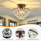 YYJLX Crystal Chandelier,Modern Semi Flush Mount Small Ceiling Light Oil Rubbed Bronze,Mini E26 Ceiling Lamp for Hallway Bedroom Bathroom Closet