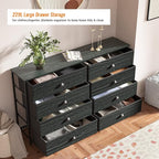 Furnulem Wide Dresser with 8 Fabric Drawers, TV Entertainment Center with Storage for 55'' TV, Large Chest of Drawers for Bedroom, Living Room, Dorm, Closet, Entryway, Wood Top (Black Oak)