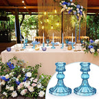 Suclain 24 Pcs Glass Taper Candle Holder Sets 12 Candlestick Holder with 12 White Long Candles for Wedding Party Decor Dinner Decoration(Blue)