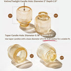 Set of 4 Gold Glass Candlesticks – Candle Sticks Holder Decor for Home or Events – Elegant Taper Candle Holders