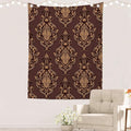 Batmerry Brown Damask Floral Tapestry,Vintage Golden Brown Damask Pattern Wall Art Hanging Decoration Polyester Fiber White Ruffled Around for Dorm Room Bedroom Living Room, 59.1x51.2 inches