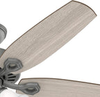 Hunter 52 inch Indoor Ceiling Fan with LED Lights - Ceiling Fan with Pull Chain, For Bedroom or Living Room, Standard Mount, No Remote, 5 Blades, Includes Bulbs - Builder Plus 51110, Matte Silver