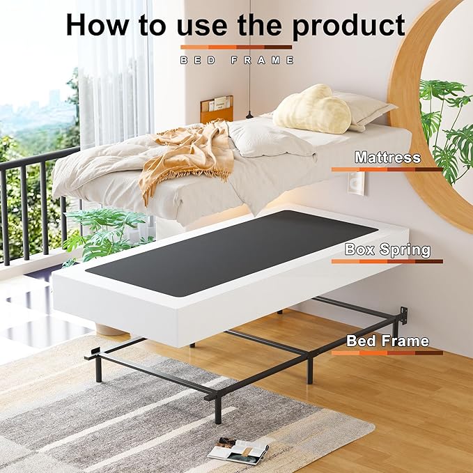 EMODA 9 Inch Twin Box Spring Heavy Duty Metal Mattress Foundation Bed Base with Fabric Cover, Easy Assembly