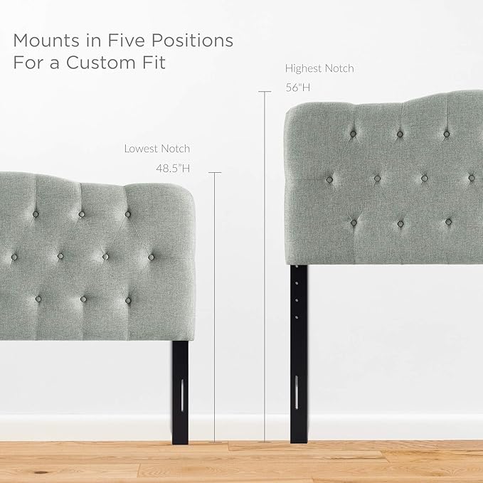 Modway Annabel Tufted Button Linen Fabric Upholstered Queen Headboard in Gray