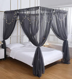 Akiky Canopy Bed Curtains Bed Canopy for Girls Room Elegant Sheer Curtain for Twin Full Queen Size Bed Drapes,8 Panels Canopies with Light,Room Décor(Full/Queen, Gray Canopy)