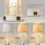 Farmhouse Table Lamps for Living Room Set of 2 - Rustic Industrial Bedside Lamps for Bedroom Nightstand with Nightlight and USB A+C, 4 Bulbs Included
