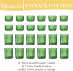 Glasseam Glass Votive Candle Holder: Set of 24 Green Ribbed Small Tea Light Holders Assorted Decorative Vintage Tealight Holder Bulk for Christmas Wedding Table Centerpieces