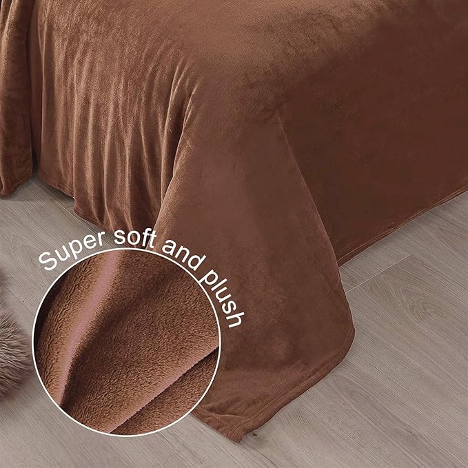 Exclusivo Mezcla Fleece Blanket Queen Size for Bed, Super Soft and Warm, All Season Use, Cozy, Plush, Lightweight, 90x90 Inches, Brown