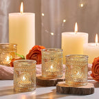 30 Pack Clear Glass Votive Candle Holders, Vintage Candle Holder Bulk, Tealight Candle Holders for Table Centerpieces, Home, Bridal Shower, Birthday, Christmas, Thanksgiving Party Table Decor (Gold)