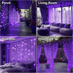 HXWEIYE 300LED Fairy Curtain Lights, 9.8x9.8Ft USB Plug-in 8 Modes Christmas String Hanging Lights with Remote for Bedroom Backdrop Wedding Party Indoor Wall Decor, Purple, Standard
