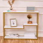 loglus Console Table for Entryway, Faux Marble MDF Sofa Table with Golden Frame (Multilayer, White Marble)