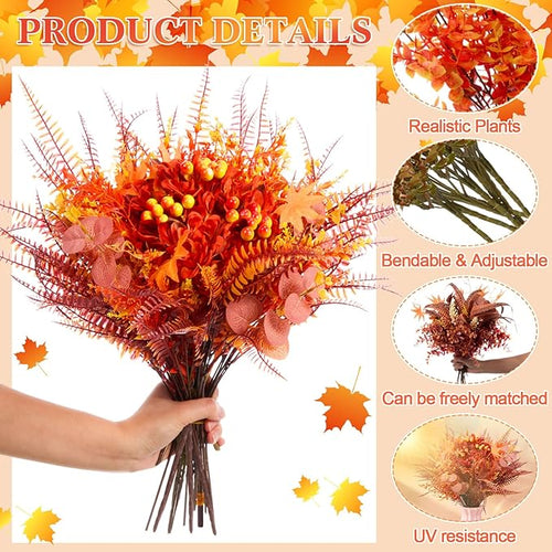 250 Pcs Artificial Fall Greenery Stems Bulk Thanksgiving Eucalyptus Leaves Silver Dollar Foliage Floral Picks and Sprays Fake Faux UV Resistant for DIY Bouquet Vase Arrangement Table Decor