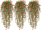 RECUTMS Artificial Hanging Plants Fake Hanging Vine Flowers Fake Plants Faux Hanging Plants Outdoor Faux Eucalyptus Leaf Greenery Wall Indoor Room Wall Wedding Patio Porch Decor(Red)