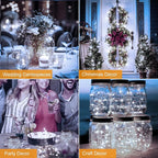 btfarm 50 Pack LED Fairy Lights Battery Operated [3 Modes] Twinkle Lights, 7FT 20 LED Mini String Lights Mason Jars Silver Wire Small Christmas Wedding Party, Cold White