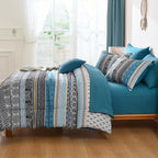 Cottolester Teal Comforter Set King Size,Boho Striped Bed in a Bag 8 Pieces,Paisley Soft Microfiber Bedding Comforter Set