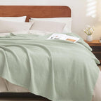 PHF 100% Cotton Waffle Weave Blanket Queen Size for Bed,Snag Proof Lightweight Breathable Moisture-Wicking Throw for Couch,Great for Layering in Cold Weather,Machine Washable, Home Decor-Sage Green