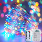 Minetom 66Ft 200 LED Outdoor String Lights, Fairy Lights Battery Operated with Remote, Waterproof, for Bedroom Dorm Patio Tapestry Backyard Garden Party Indoor Christmas Decoration, Multicolor