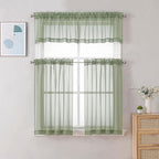 Chyhomenyc Sheer Window Valance Curtains, 42x14 Inches 2PCS, Light Filtering Valances Windows Treatment, Small Rod Pockets Voile Sheer Curtains for Living Room/Bathroom/Basement, Sage Green