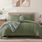 Monbix King Size Comforter Set - 7 Pieces Bed in a Bag King, Light Sage Green Bedding Sets with Comforter, All Seasons Down Alternative Comforter Bed Set with Sheets, Pillowcases & Shams