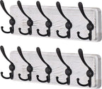 Dseap Coat Rack Wall Mounted - 5 Tri Hooks, Heavy Duty, Wooden Wall Coat Hanger Coat Hook for Clothes Hat Jacket Clothing, White & Black, Pack of 2