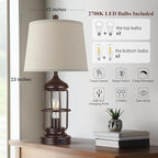 Qimh Table Lamp for Bedroom Set of 2 with USB A+C Ports, Farmhouse Bedside Lamp with Night Light, 3-Way Dimmable Touch Control, Rustic Industrial Nightstand Lamp for Living Room (2700K Bulbs Included)