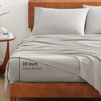 LANE LINEN Printed 100% Organic Cotton Bed Sheets Full Size, Fully Elasticized Reinforsed Seams in Fitted Pocket, Machine Washable Naturally Cooling Full Sheet Deep Pocket Bedding- Snowdrop