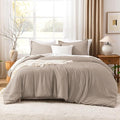 Litanika Light Coffee Comforter Set Queen Size, 3 Pieces Lightweight Solid Bedding Comforter Set, All Season Fluffy Bed Set (90x90In Comforter & 2 Pillowcases)