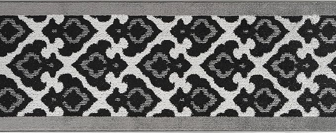 Custom Length Cut to Size Fleur de Lis Inspired Carpet Runner Rug for Hallways, Non Slip Rubber Backed, 31 inch Wide X Customized Length, Royal Grey, 31 inch X 25 feet