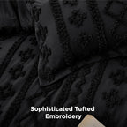 Bedsure Tufted Boho Comforter Set Twin Size - Black Boho Bed Set, GentleSoft™ 2 Pieces Farmhouse Shabby Chic Embroidery Bedding, Gifts for Woman, Soft Jacquard Twin Comforter for All Seasons